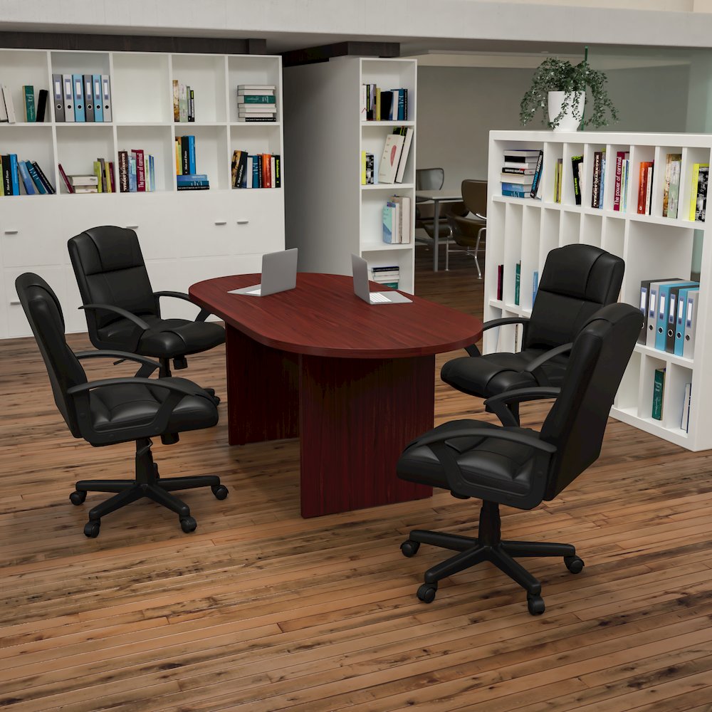 5 Piece Mahogany Conference Table Set with 4 Black Task Chairs