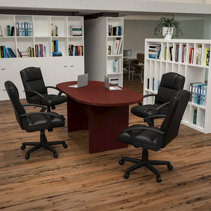 5 Piece Mahogany Conference Table Set with 4 Black Task Chairs
