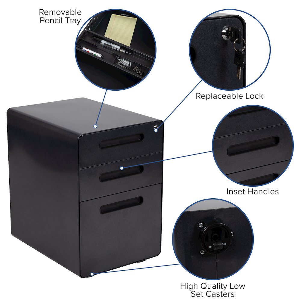 Work From Home Kit - Adjustable Computer Desk, Ergonomic Mesh Office Chair and Locking Mobile Filing Cabinet with Inset Handles