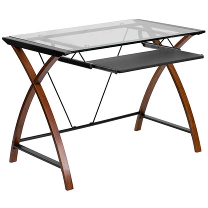 Glass Desk with Keyboard Tray, Mesh Office Chair and Filing Cabinet