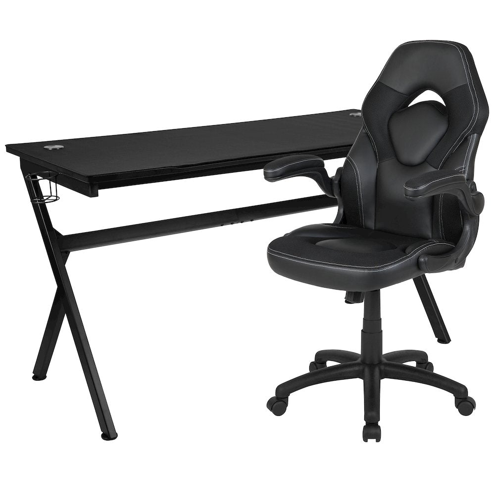 Gaming Desk and Black Racing Chair Set