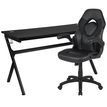 Gaming Desk and Black Racing Chair Set