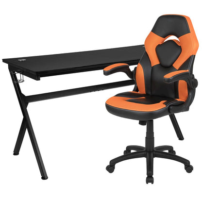 Gaming Desk and Orange/Black Racing Chair Set