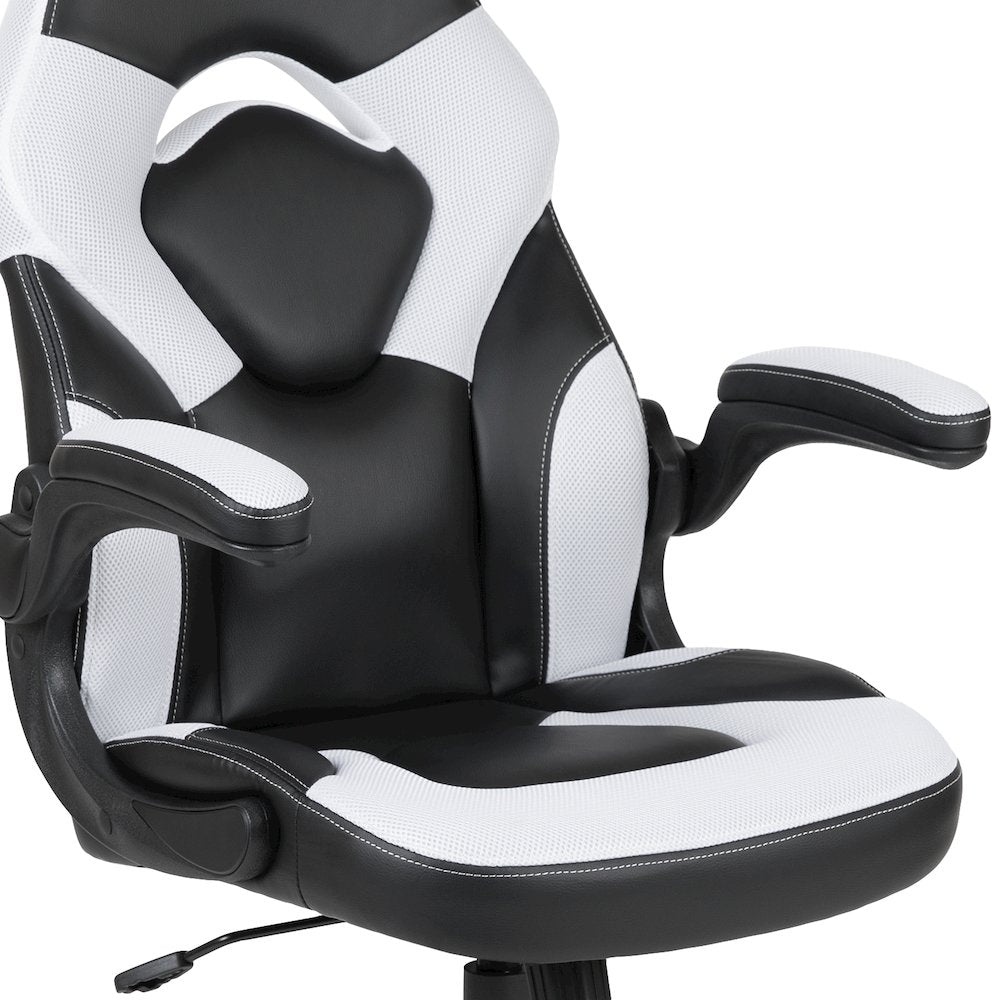 Red Gaming Desk and White/Black Racing Chair Set