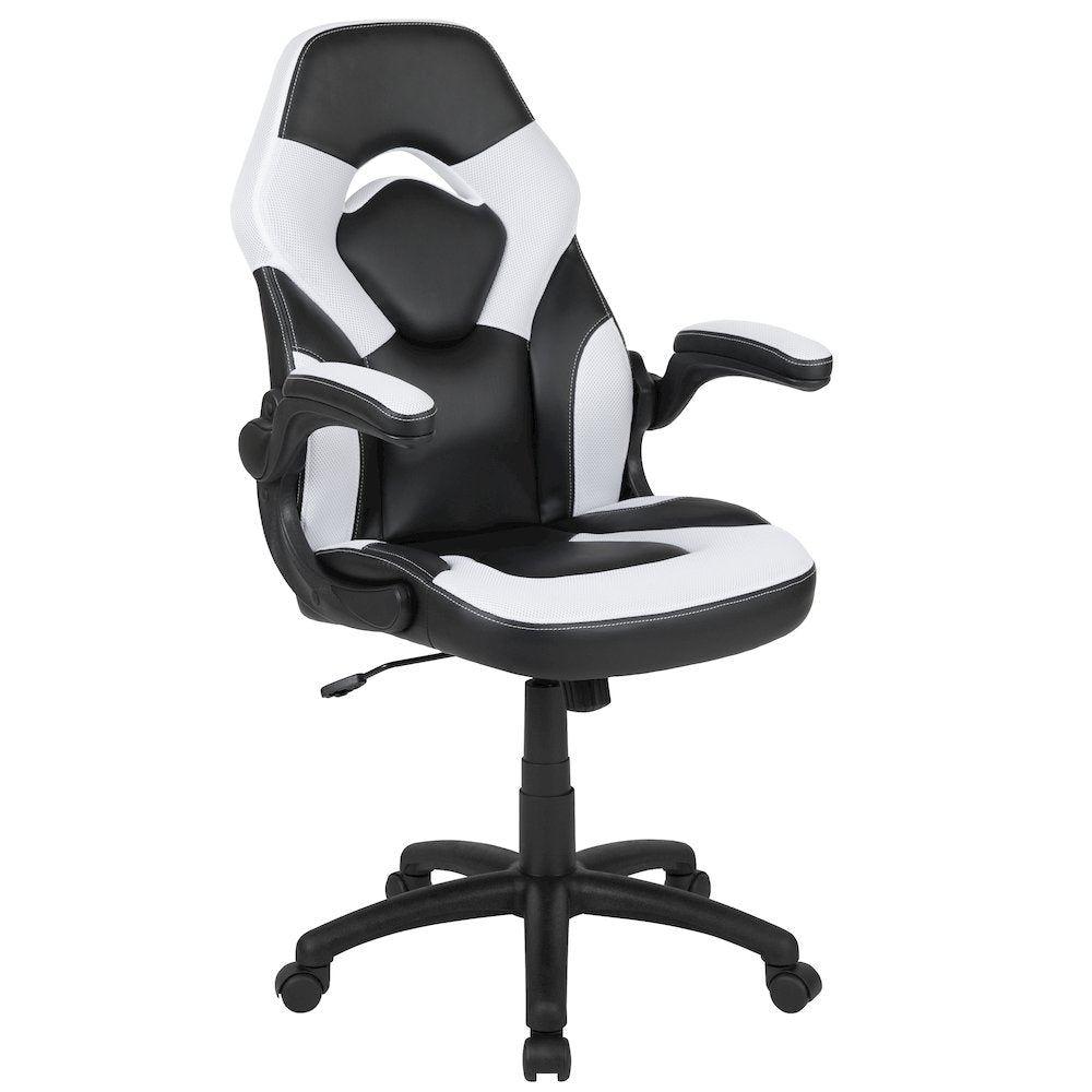 Black Gaming Desk and White/Black Racing Chair Set