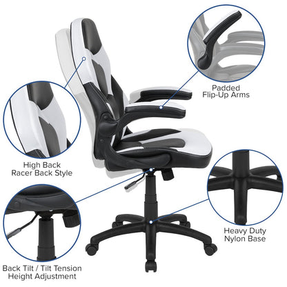 Black Gaming Desk and White/Black Racing Chair Set