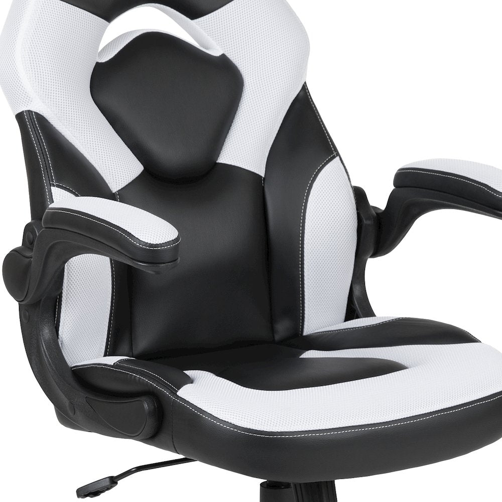 Black Gaming Desk and White/Black Racing Chair Set