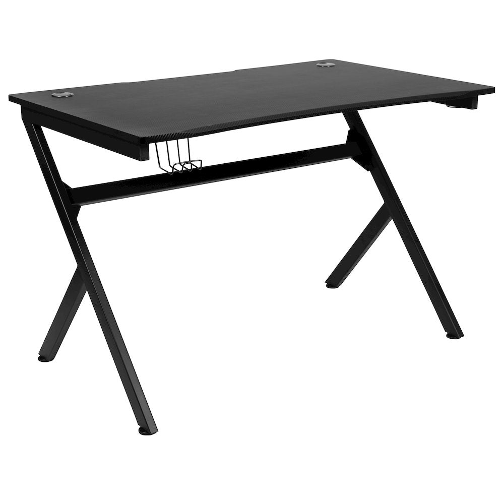 Black Gaming Desk and Blue/Black Reclining Gaming Chair Set