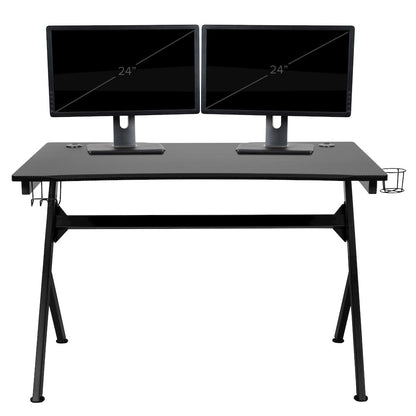 Black Gaming Desk and Blue/Black Reclining Gaming Chair Set