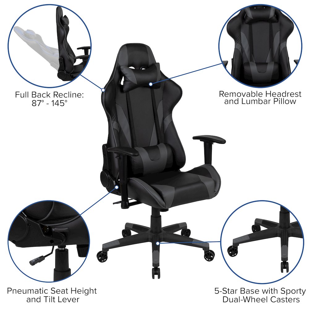 Black Gaming Desk and Gray/Black Reclining Gaming Chair Set