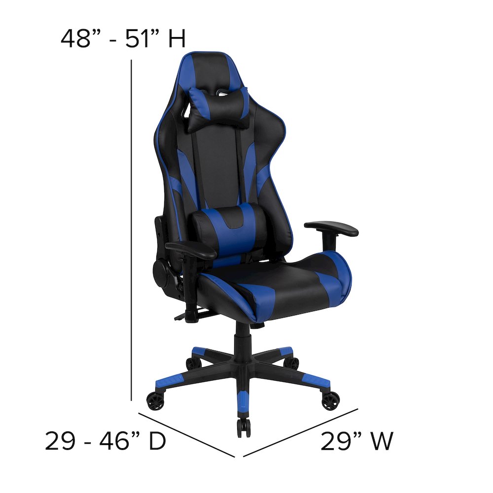 Gaming Desk and Blue/Black Reclining Gaming Chair Set