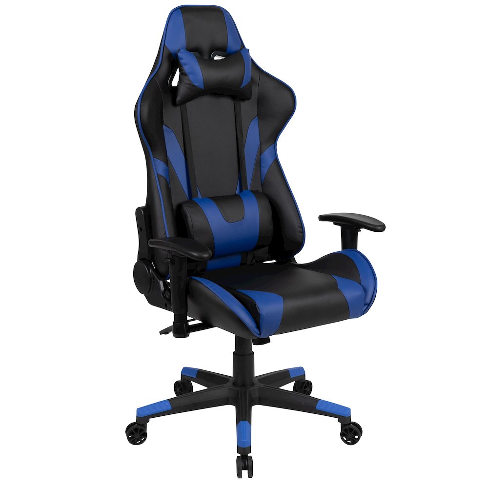 Gaming Desk and Blue/Black Reclining Gaming Chair Set