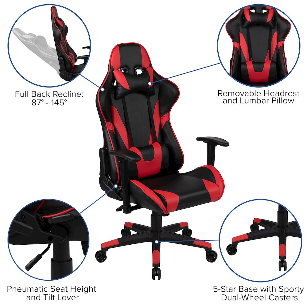 Gaming Desk and Red/Black Reclining Gaming Chair Set