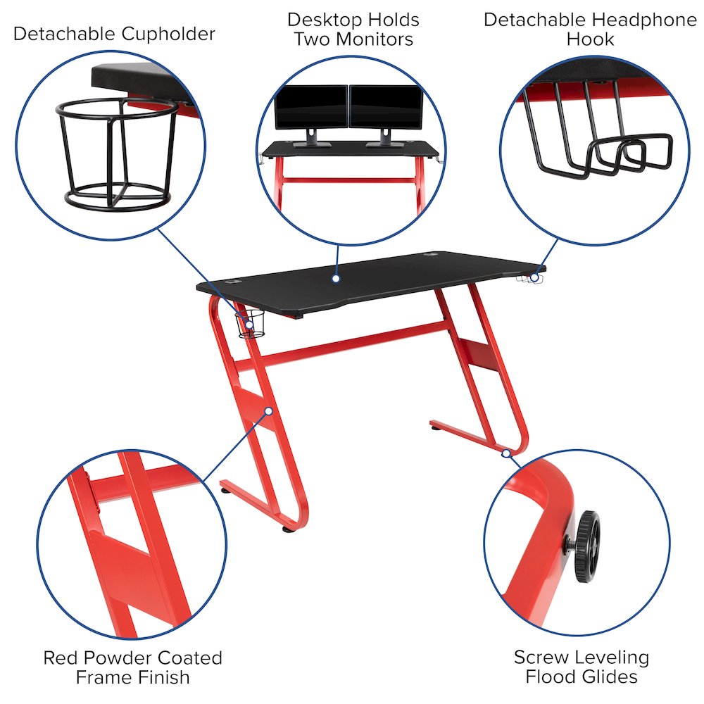Red Gaming Desk and Red/Black Reclining Gaming Chair Set