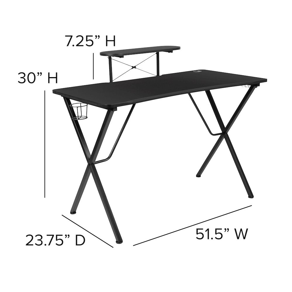 Black Gaming Desk and Blue Reclining Gaming Chair Set