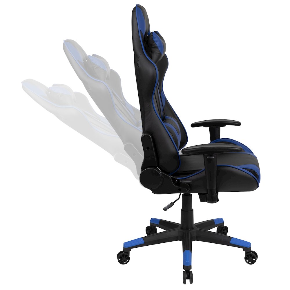 Black Gaming Desk and Blue Reclining Gaming Chair Set