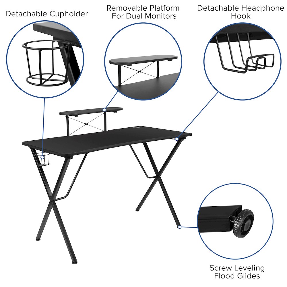 Black Gaming Desk and Blue Reclining Gaming Chair Set