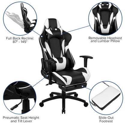 Black Gaming Desk and Black Footrest Reclining Gaming Chair Set