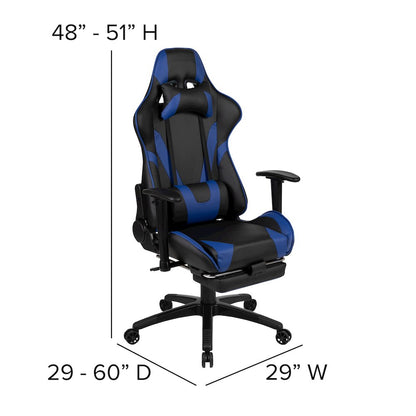 Black Gaming Desk and Blue Footrest Reclining Gaming Chair Set