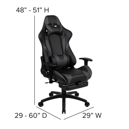 Black Gaming Desk and Gray Footrest Reclining Gaming Chair Set