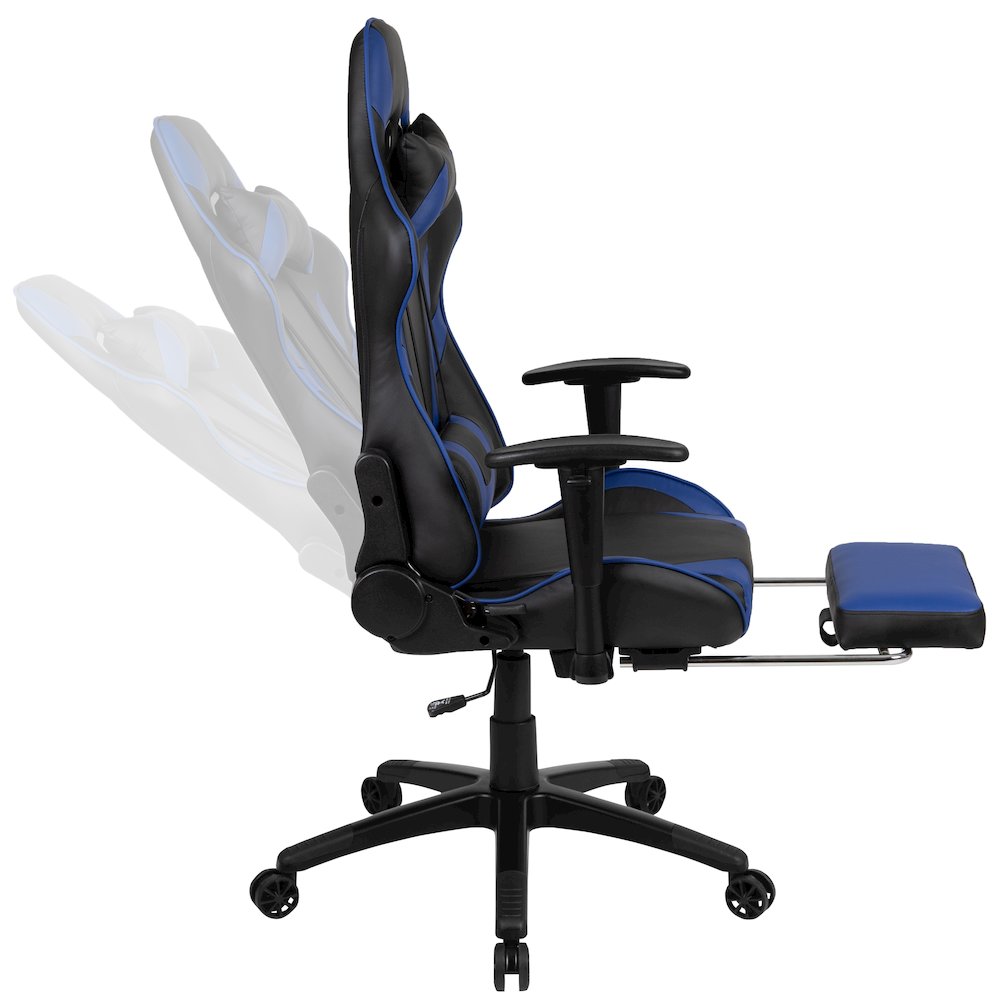 Gaming Desk and Blue Footrest Reclining Gaming Chair Set
