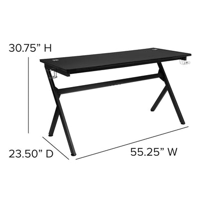 Gaming Desk and Red Footrest Reclining Gaming Chair Set