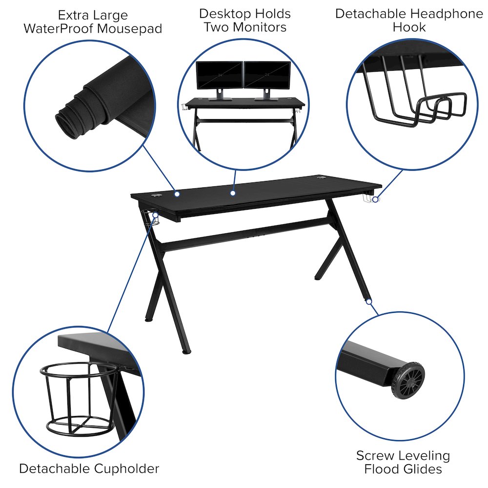 Gaming Desk and Red Footrest Reclining Gaming Chair Set