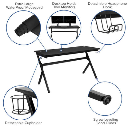 Gaming Desk and Red Footrest Reclining Gaming Chair Set
