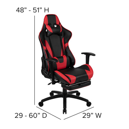 Black Gaming Desk and Red/Black Footrest Reclining Gaming Chair Set