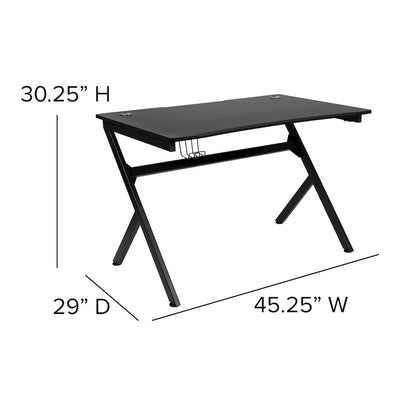 Black Gaming Desk and Red/Black Footrest Reclining Gaming Chair Set