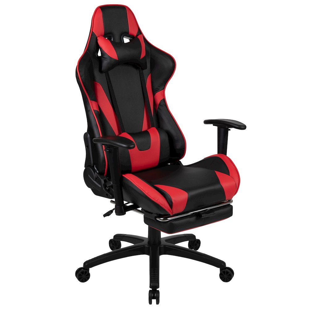 Black Gaming Desk and Red/Black Footrest Reclining Gaming Chair Set