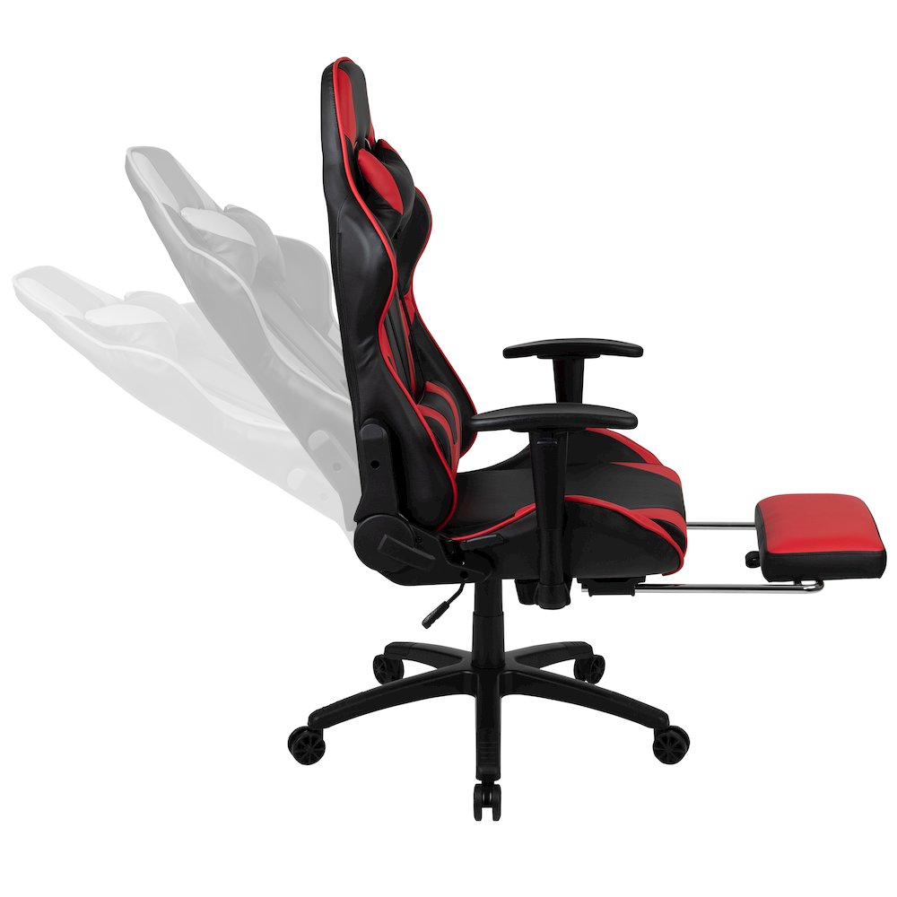 Black Gaming Desk and Red/Black Footrest Reclining Gaming Chair Set