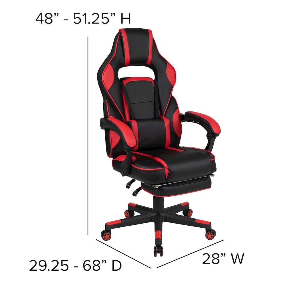 Black Gaming Desk/Headphone Hook/2 Wire Management Holes, Red Gaming Chair