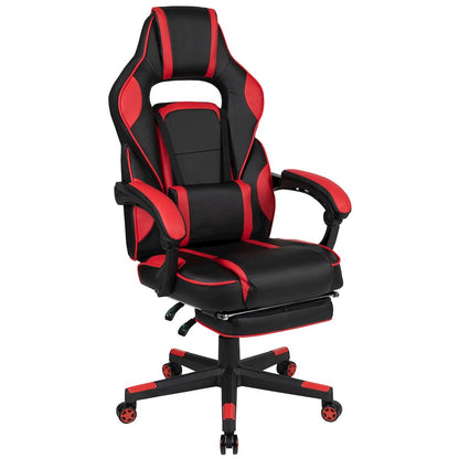 Black Gaming Desk/Headphone Hook/2 Wire Management Holes, Red Gaming Chair