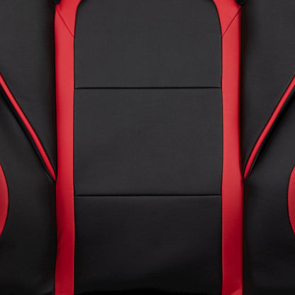 Black Gaming Desk/Headphone Hook/2 Wire Management Holes, Red Gaming Chair