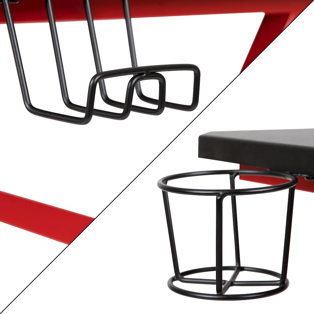 Red Gaming Desk/Headphone Hook & White Reclining Back/Arms Gaming Chair