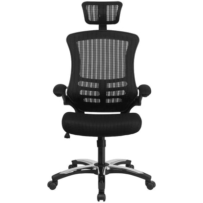 High-Back Black Mesh Swivel Executive Office Chair and Adjustable Headrest