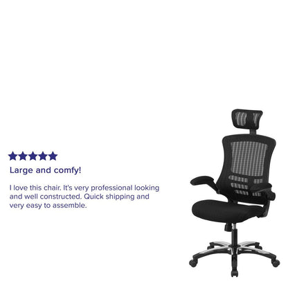 High-Back Black Mesh Swivel Ergonomic Executive Office Chair with Flip-Up Arms and Adjustable Headrest, BIFMA Certified