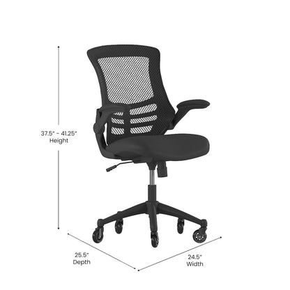 Mid-Back Black Mesh Swivel Task Office Chair with Flip-Up Arms and Roller Wheels