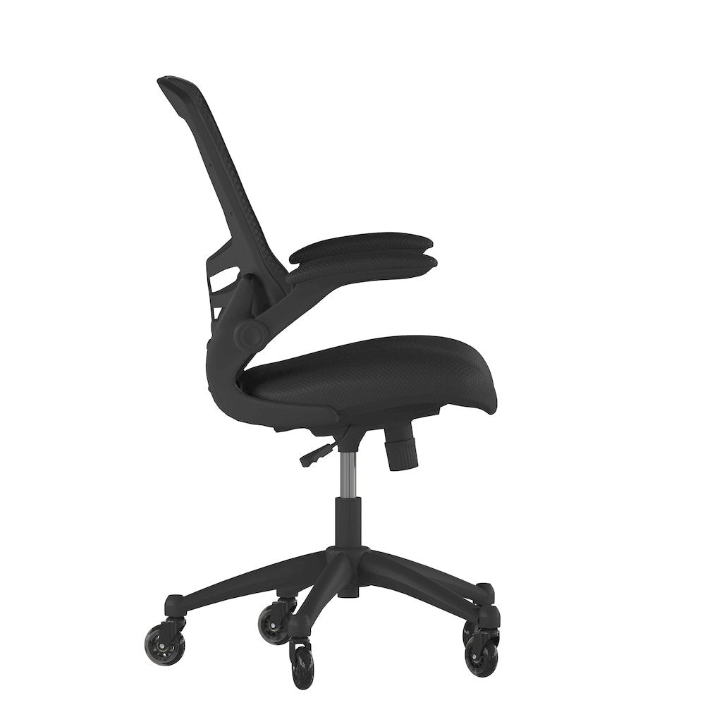 Mid-Back Black Mesh Swivel Task Office Chair with Flip-Up Arms and Roller Wheels
