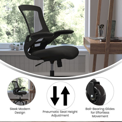 Mid-Back Black Mesh Swivel Task Office Chair with Flip-Up Arms and Roller Wheels