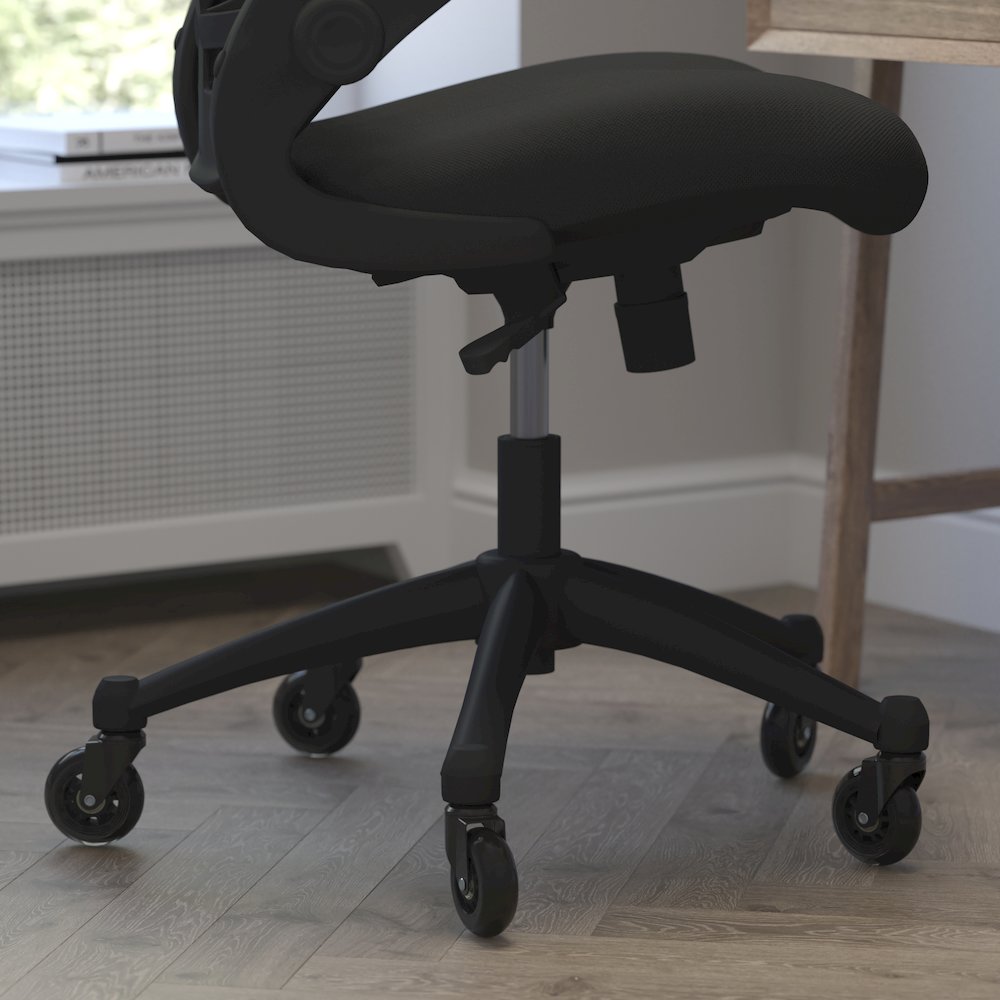 Mid-Back Black Mesh Swivel Task Office Chair with Flip-Up Arms and Roller Wheels