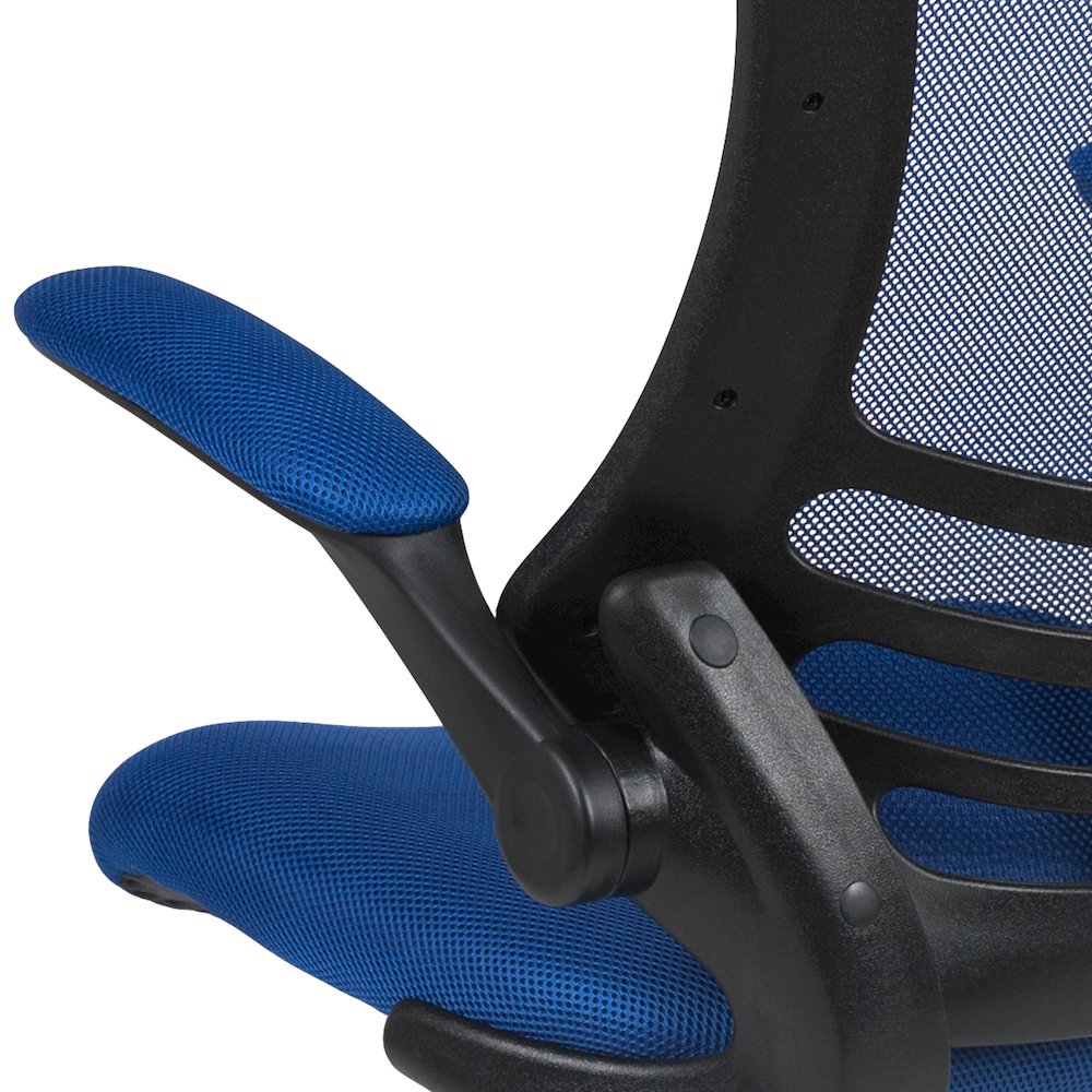 Mid-Back Blue Mesh Drafting Chair with Adjustable Foot Ring and Flip-Up Arms