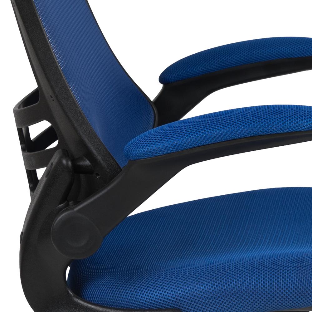 Mid Back Blue Mesh Ergonomic Drafting Chair with Adjustable Foot Ring and Flip-Up Arms