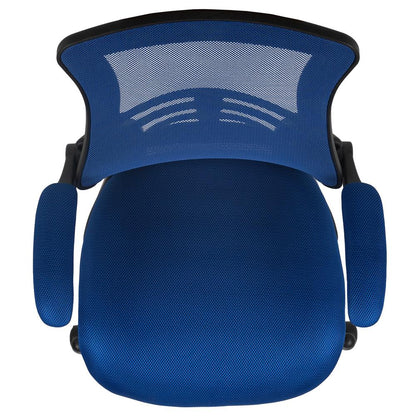 Mid Back Blue Mesh Ergonomic Drafting Chair with Adjustable Foot Ring and Flip-Up Arms