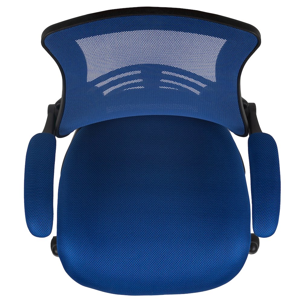 Mid-Back Blue Mesh Drafting Chair with Adjustable Foot Ring and Flip-Up Arms