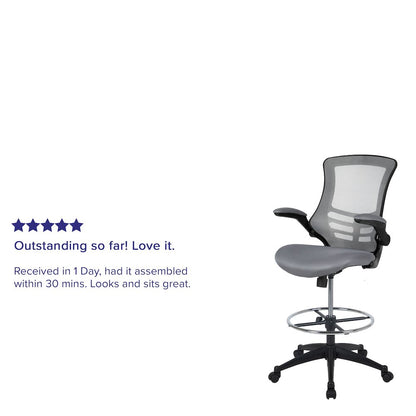 Mid Back Dark Gray Mesh Ergonomic Drafting Chair with Adjustable Foot Ring and Flip-Up Arms