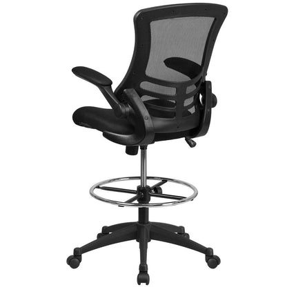 Mid Back Black Mesh Ergonomic Drafting Chair with Adjustable Foot Ring and Flip-Up Arms