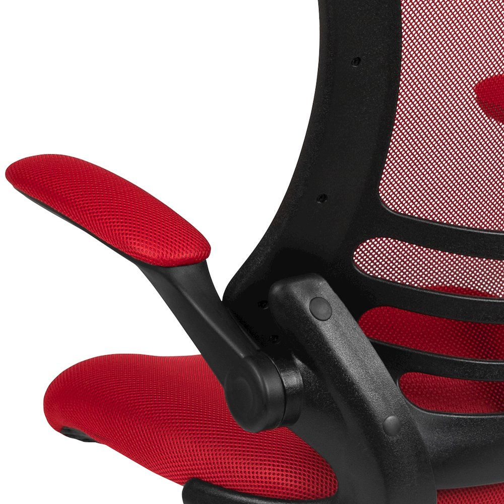 Mid-Back Red Mesh Drafting Chair with Adjustable Foot Ring and Flip-Up Arms
