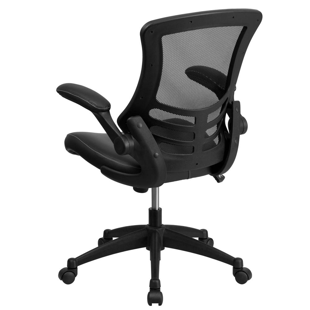 Mid-Back Black Mesh Swivel Ergonomic Task Office Chair with LeatherSoft Seat and Flip-Up Arms